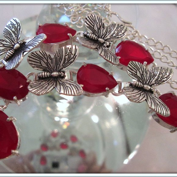 ruby natural pear cut ladies 925 silver necklace - Picture 4 of 6